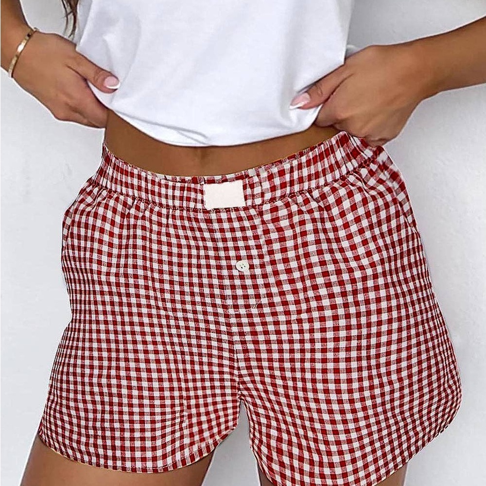 Red Gingham Women’s Relaxed Fit Bermuda Shorts